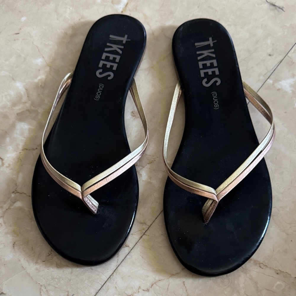 TKEES Black Sandals with Gold Straps